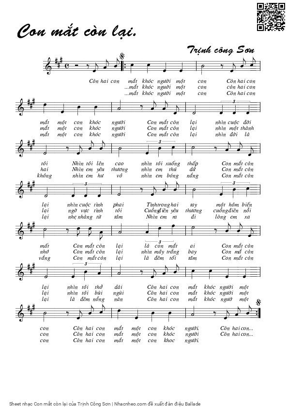 Page 1 of Sheet music PDF Con mắt còn lại - Trịnh Công Sơn