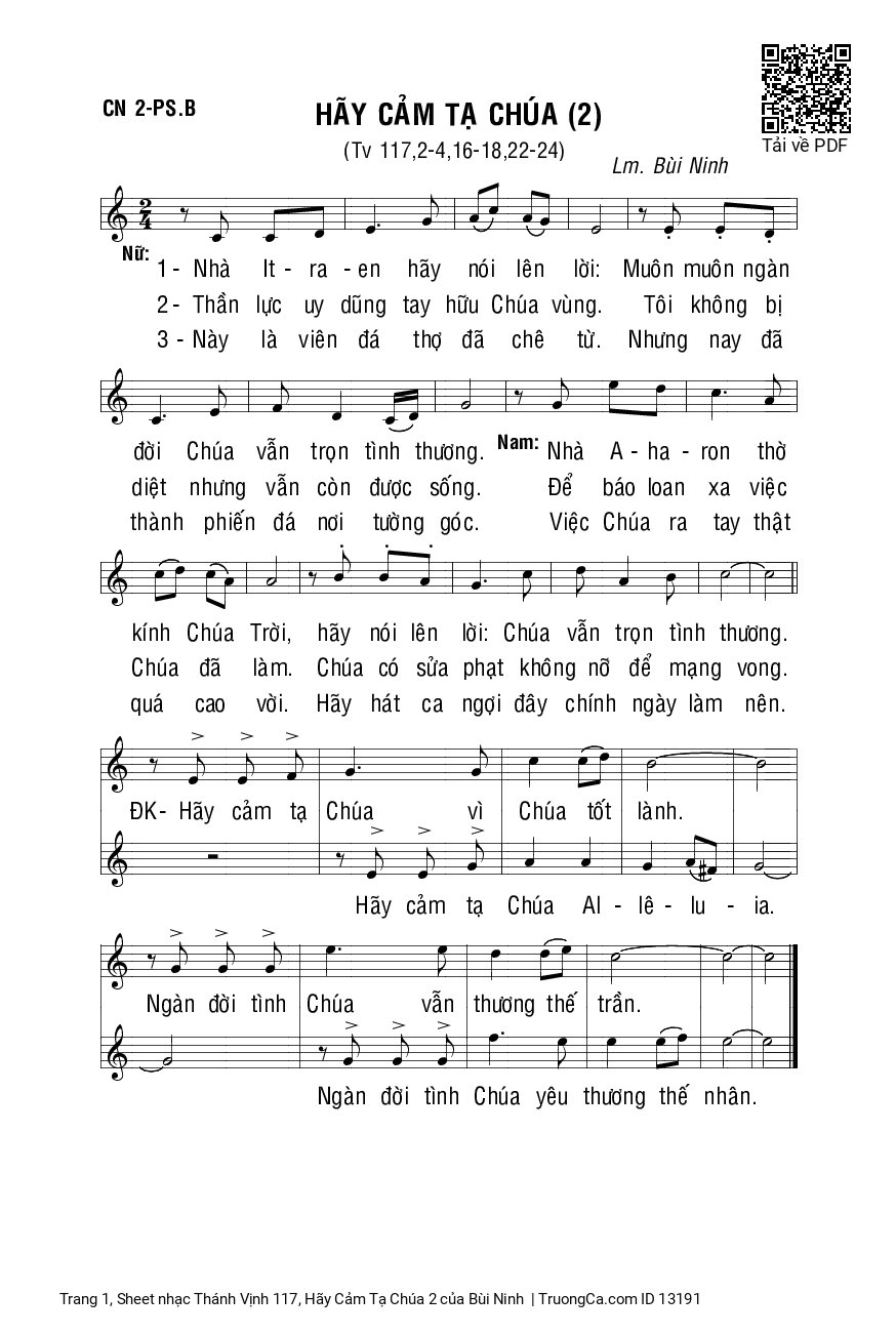 Sheet PDF of Thánh Vịnh 117, Hãy Cảm Tạ Chúa 2