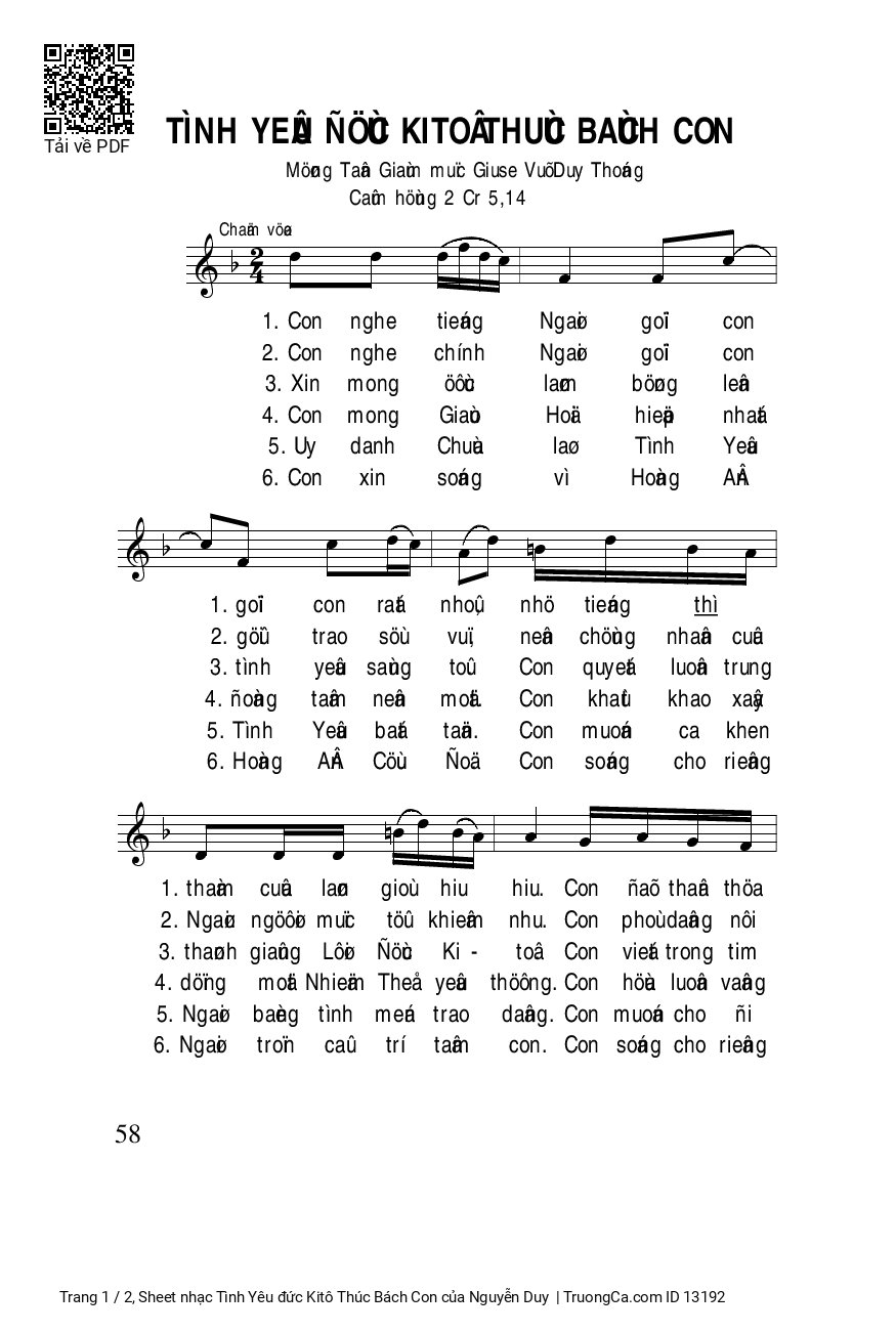 Sheet PDF of Tình Yêu đức Kitô Thúc Bách Con