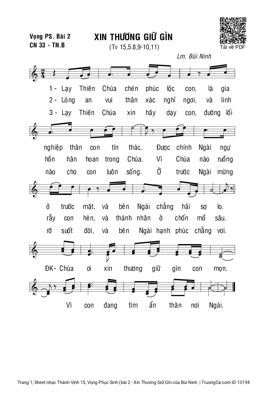 Sheet PDF of Thánh Vịnh 15, Vọng Phục Sinh (bài 2 - Xin Thương Giữ Gìn