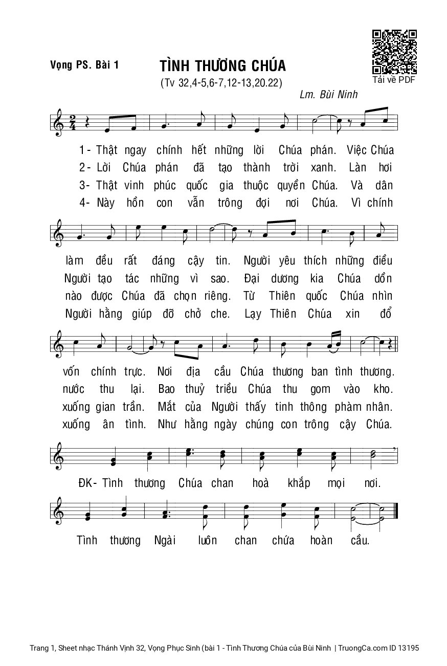 Sheet PDF of Thánh Vịnh 32, Vọng Phục Sinh (bài 1 - Tình Thương Chúa