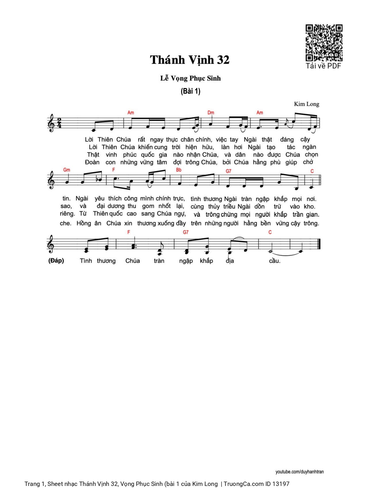 Sheet PDF of Thánh Vịnh 32, Vọng Phục Sinh (bài 1