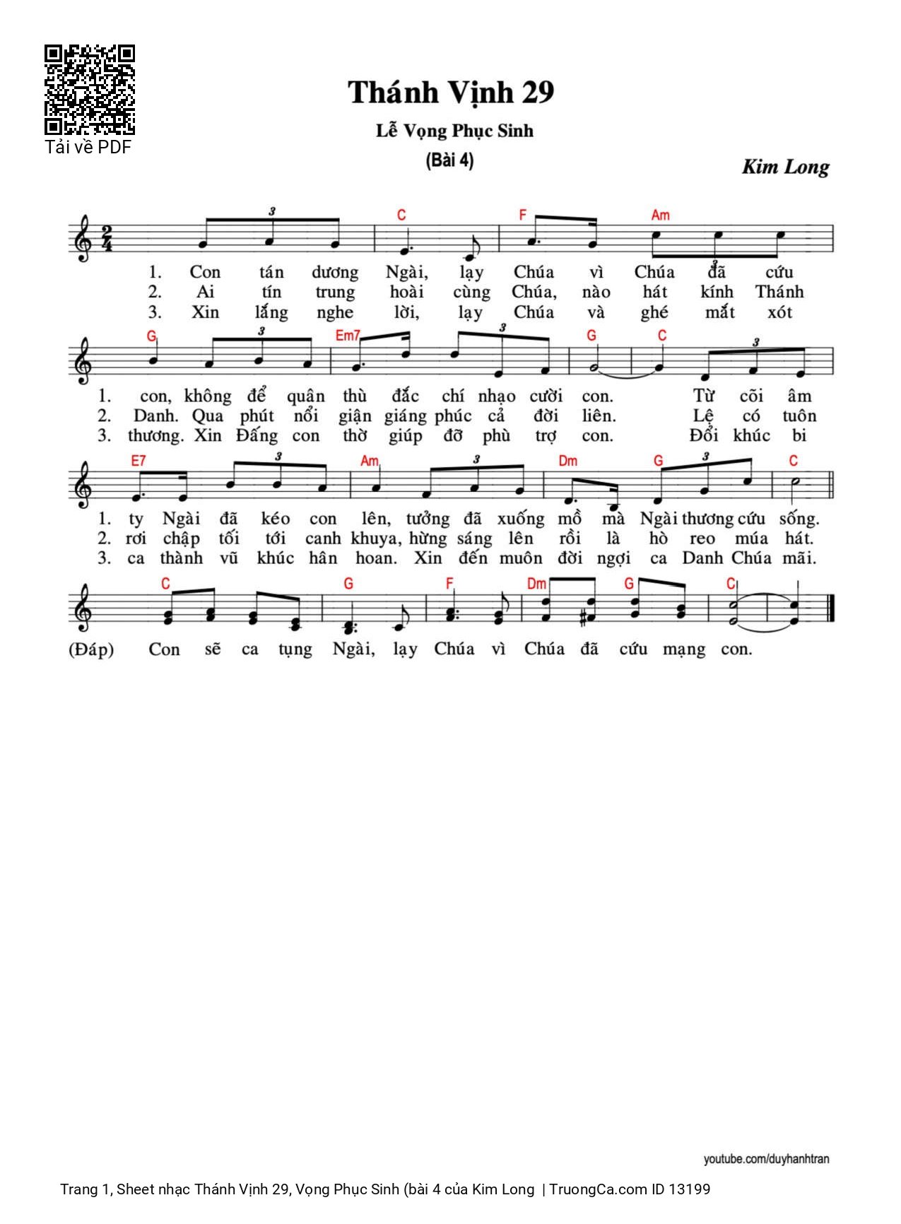Sheet PDF of Thánh Vịnh 29, Vọng Phục Sinh (bài 4