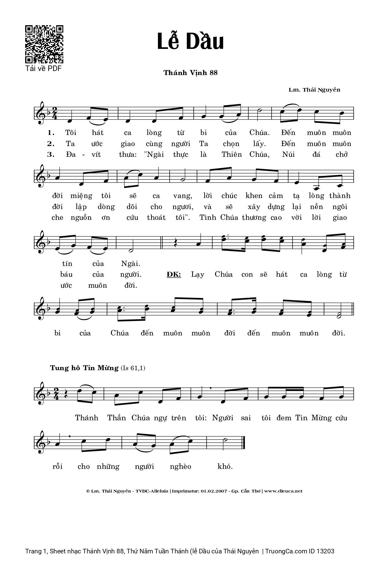 Sheet PDF of Thánh Vịnh 88, Thứ Năm Tuần Thánh (lễ Dầu