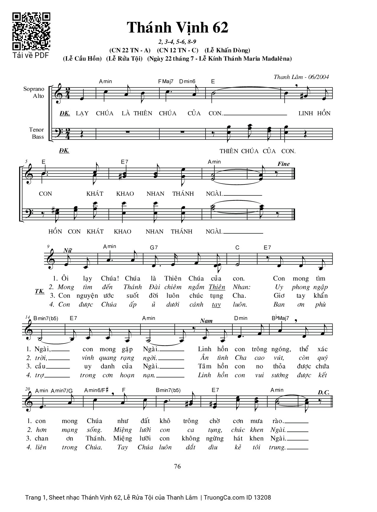 Sheet PDF of Thánh Vịnh 62, Lễ Rửa Tội