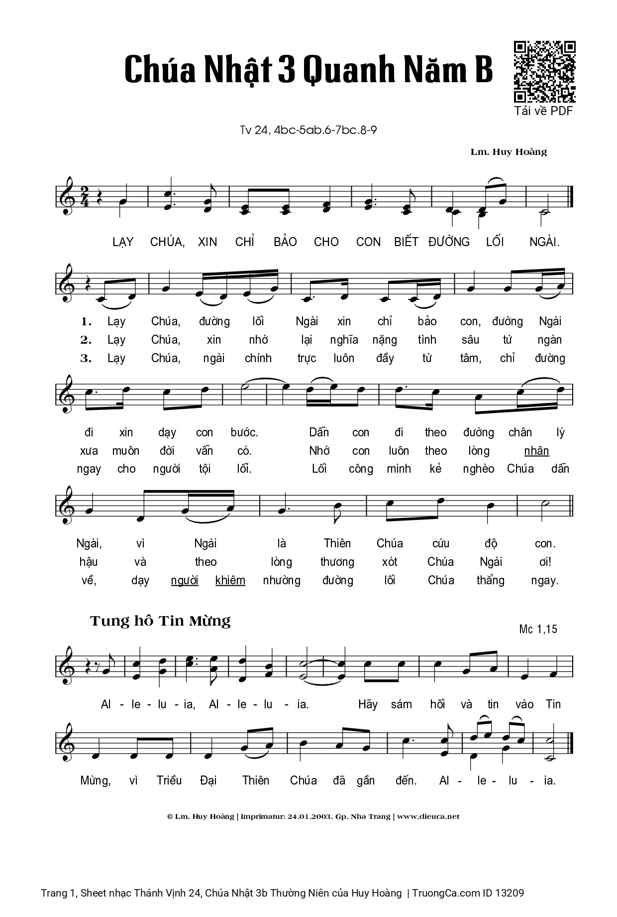 Sheet PDF of Thánh Vịnh 24, Chúa Nhật 3b Thường Niên