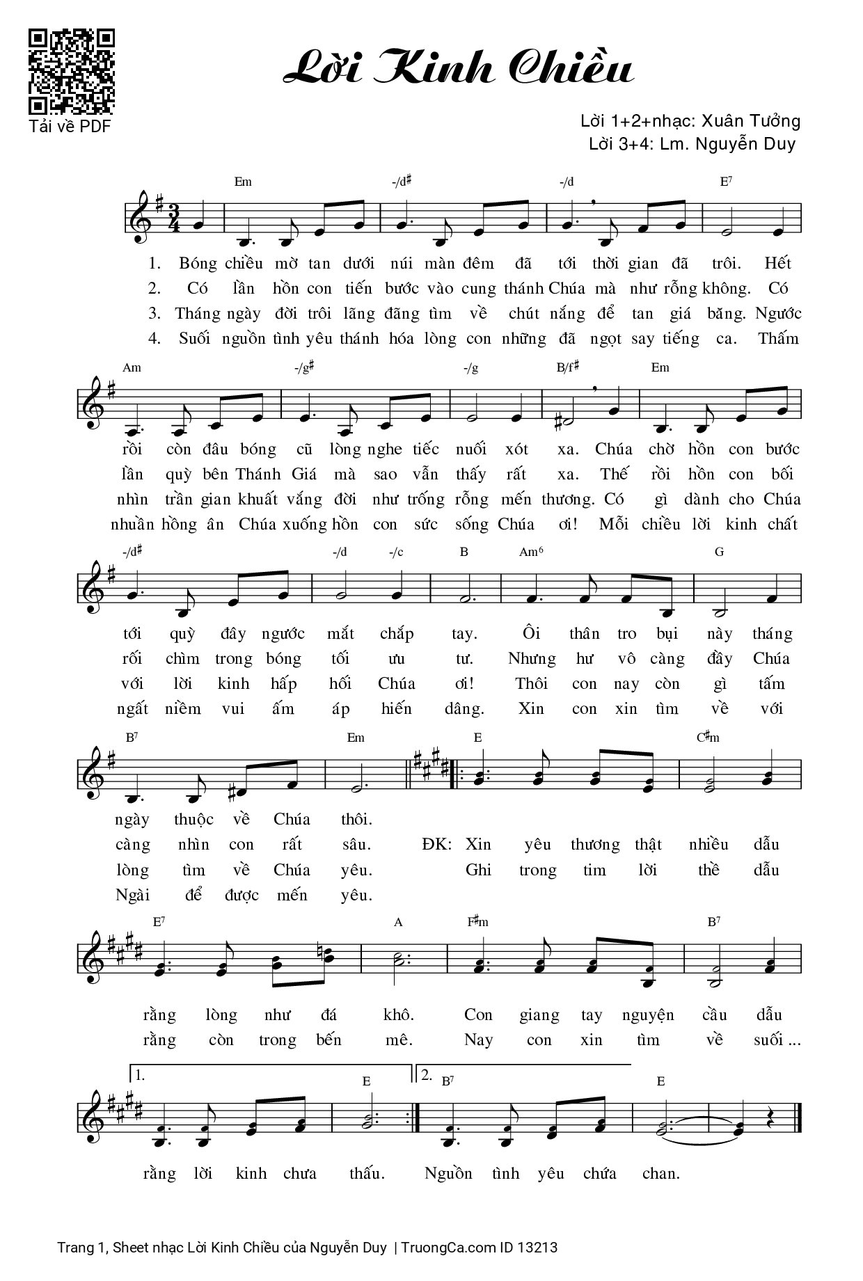 Sheet PDF of Lời Kinh Chiều