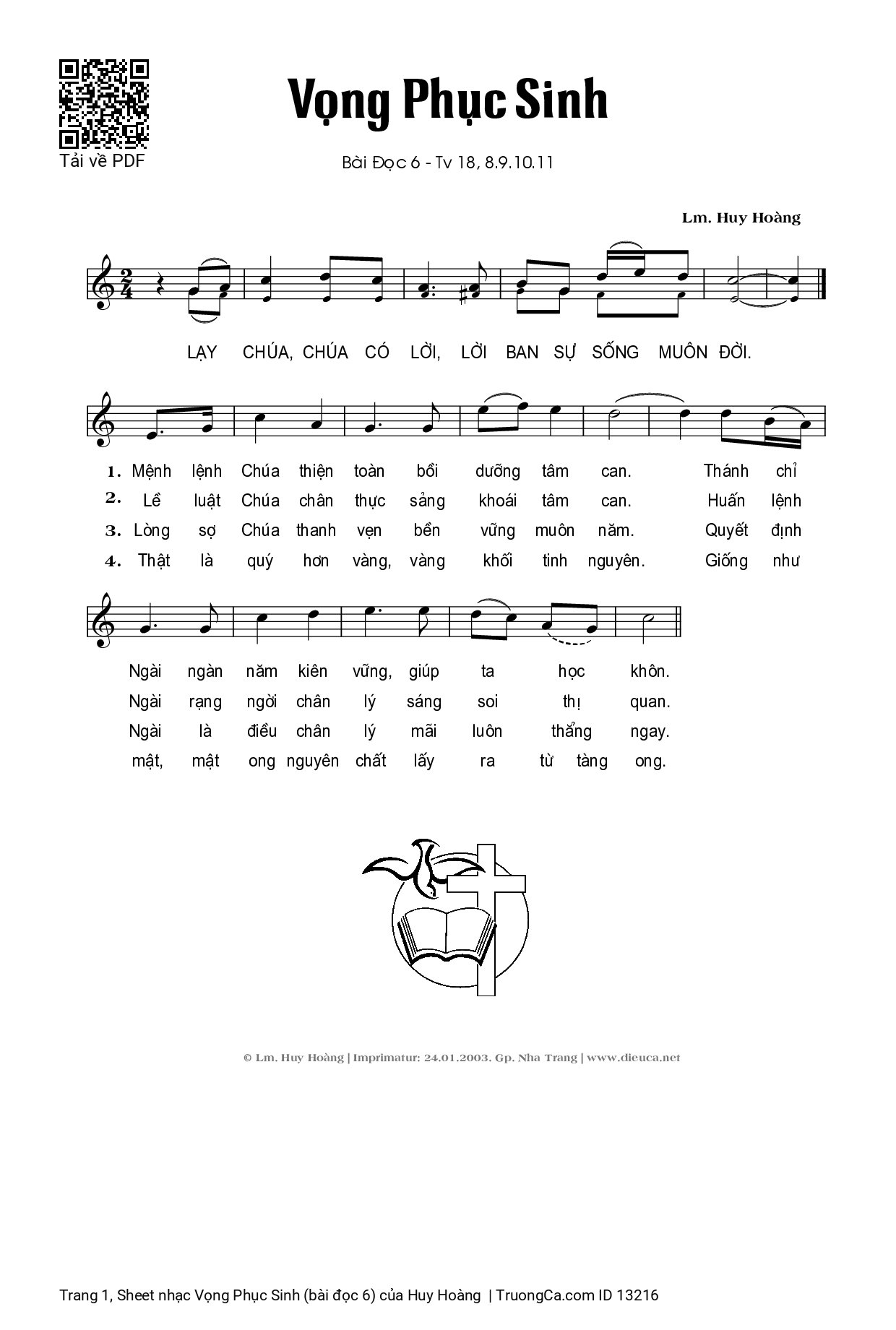 Sheet PDF of Vọng Phục Sinh (bài đọc 6)