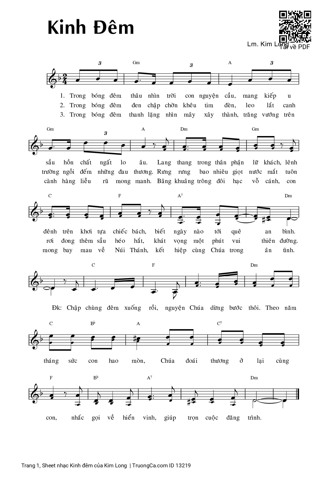 Page 1 of Sheet music PDF Kinh đêm - Kim Long