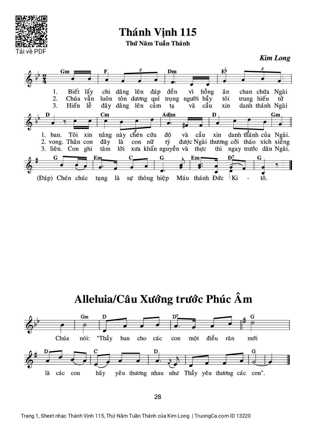 Sheet PDF of Thánh Vịnh 115, Thứ Năm Tuần Thánh