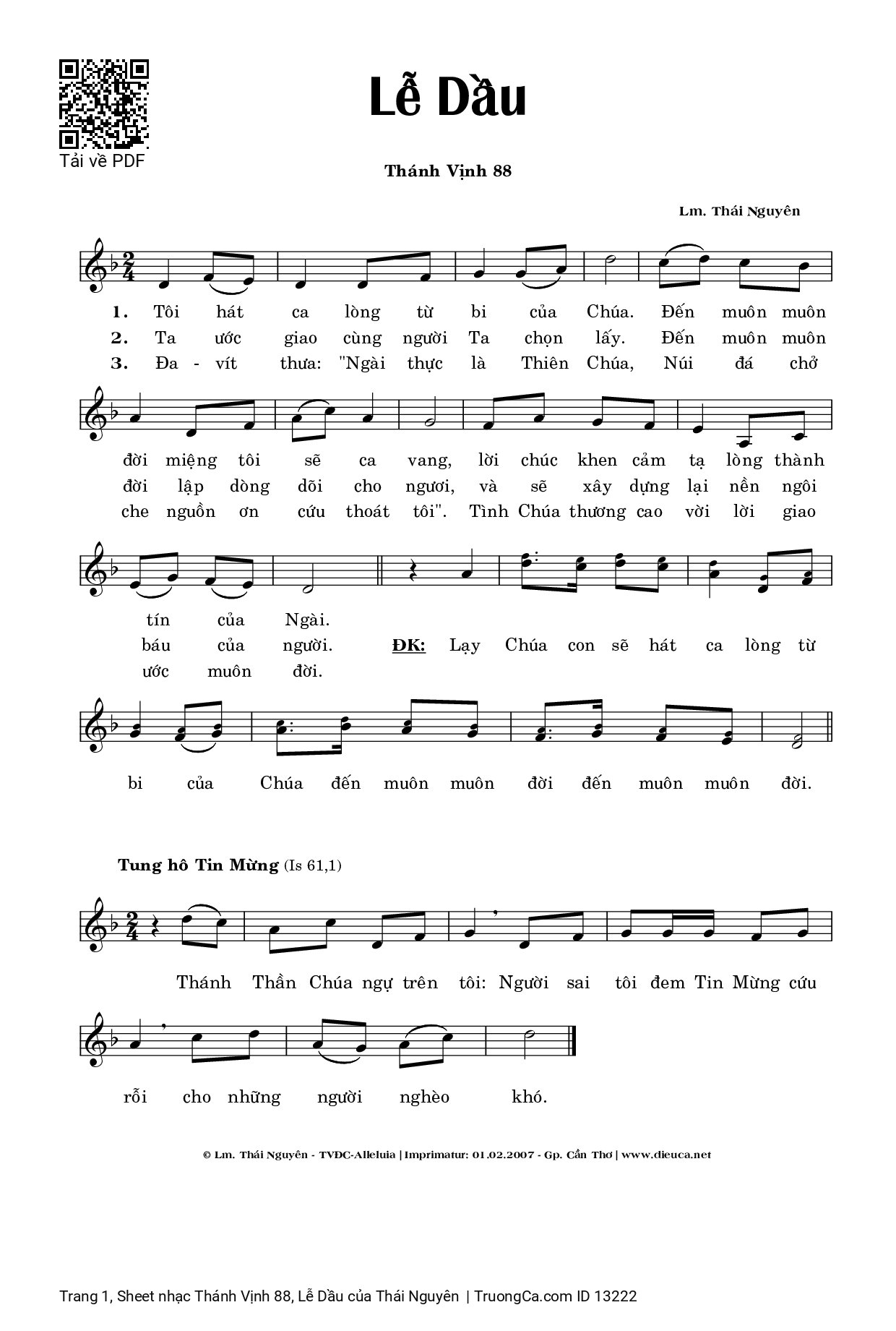 Sheet PDF of Thánh Vịnh 88, Lễ Dầu