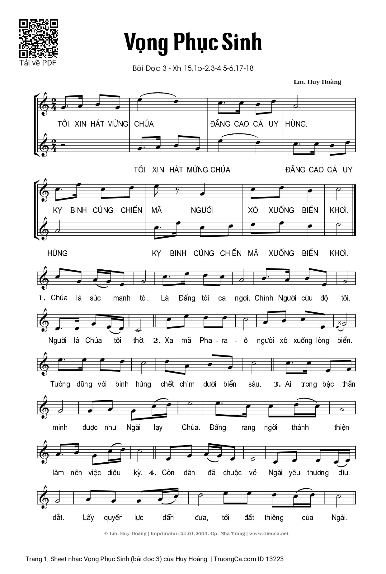 Sheet PDF of Vọng Phục Sinh (bài đọc 3)