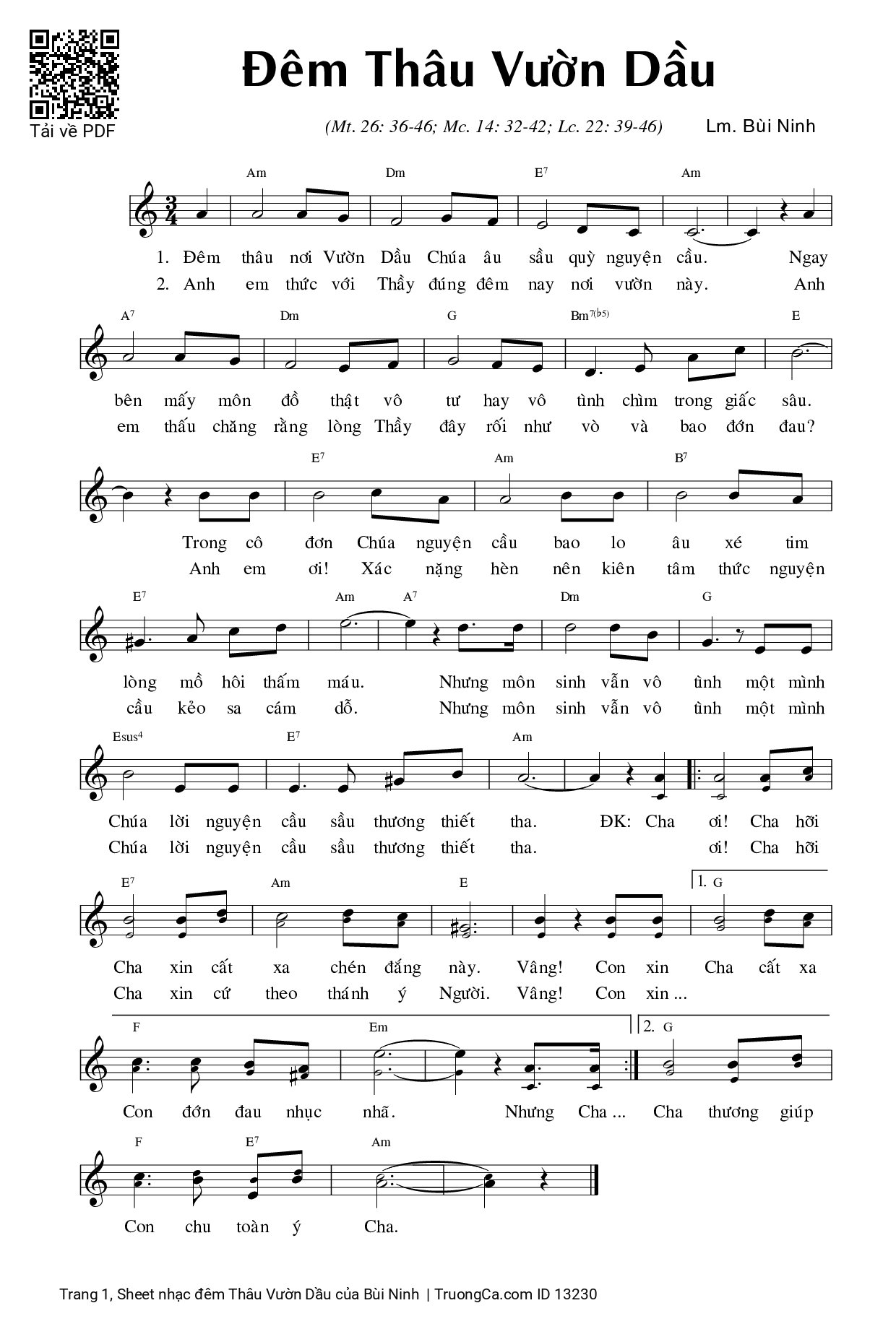 Page 1 of Sheet music PDF đêm Thâu Vườn Dầu - Bùi Ninh