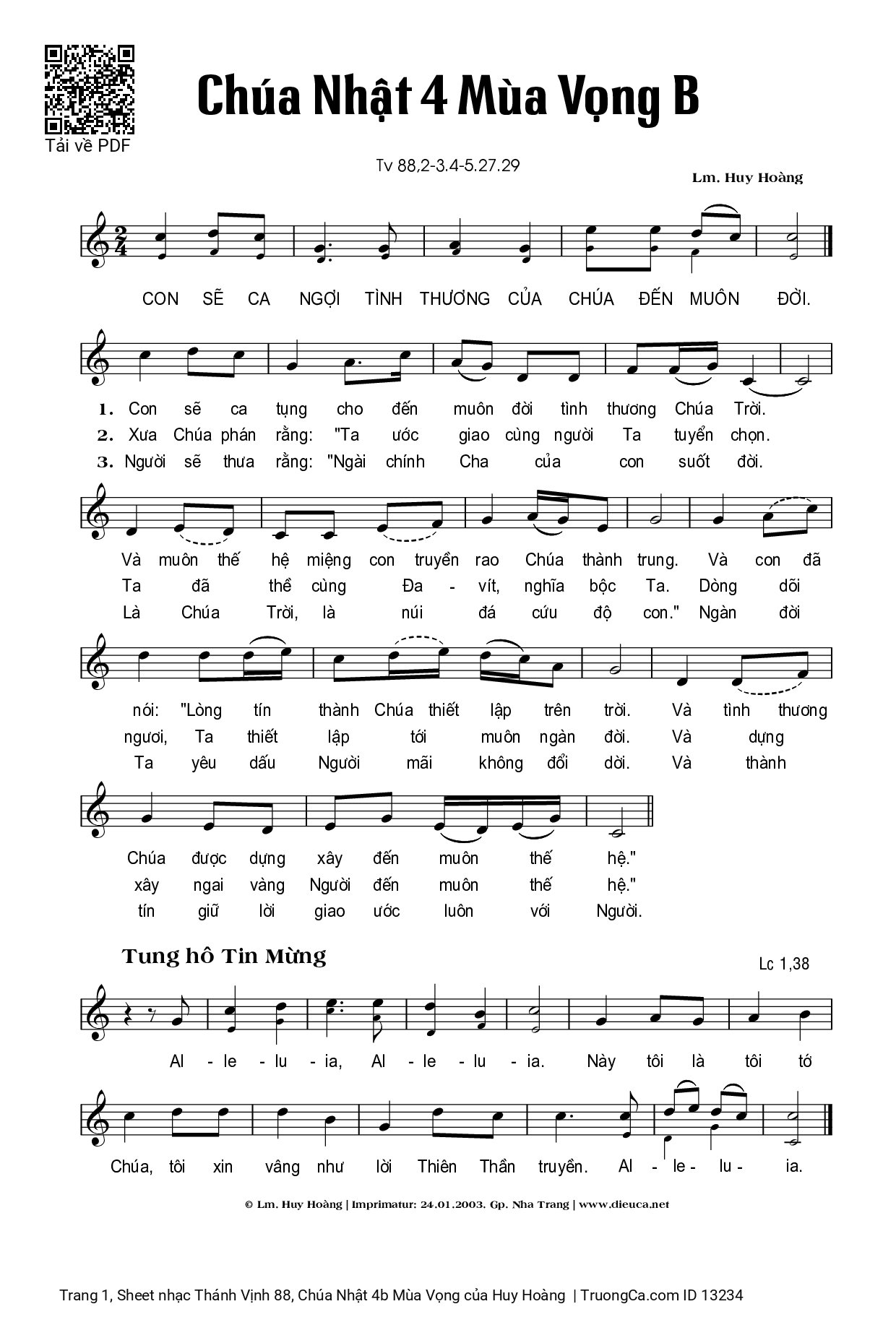Page 1 of Sheet music PDF Thánh Vịnh 88, Chúa Nhật 4b Mùa Vọng - Huy Hoàng