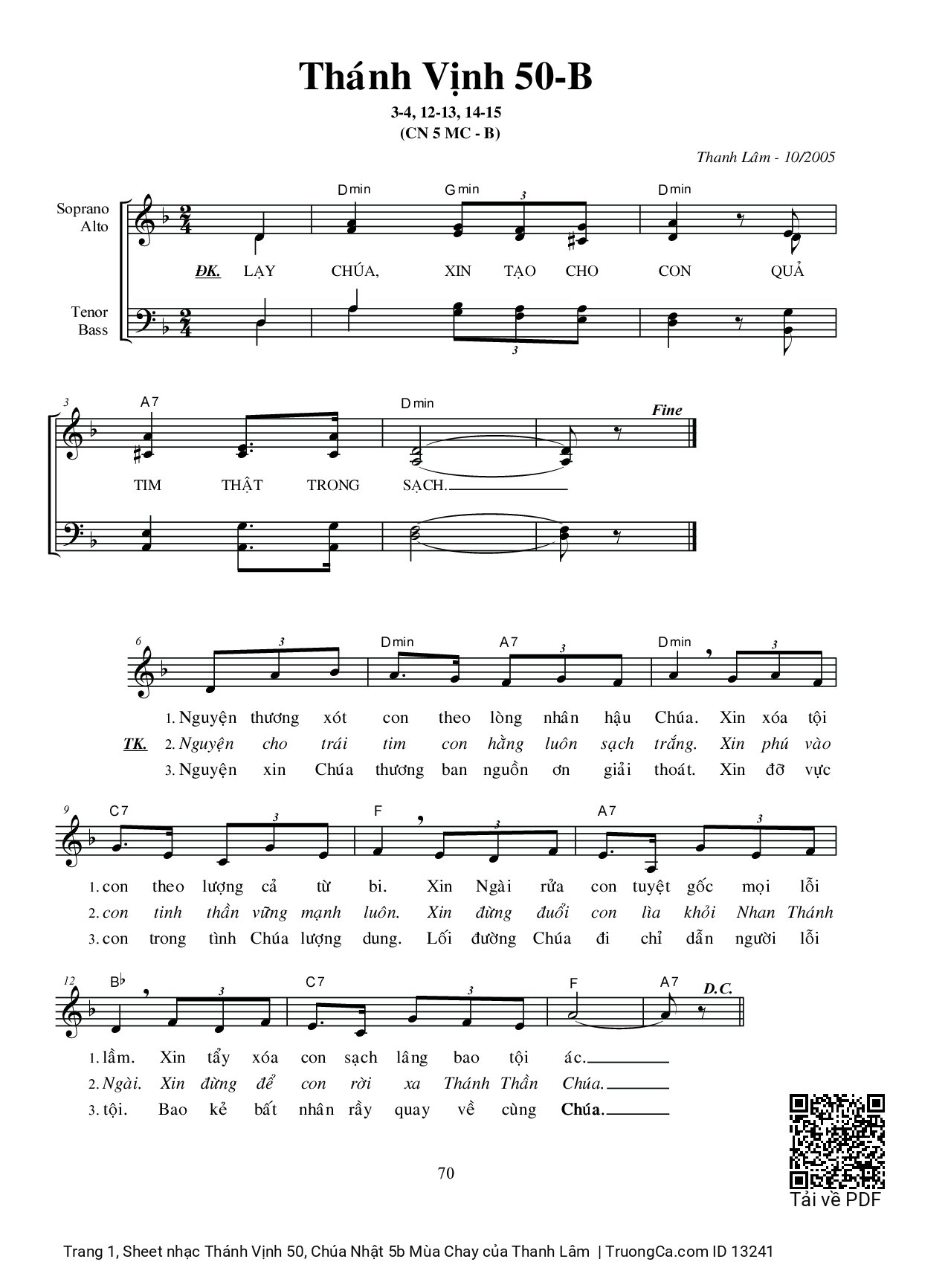 Sheet PDF of Thánh Vịnh 50, Chúa Nhật 5b Mùa Chay