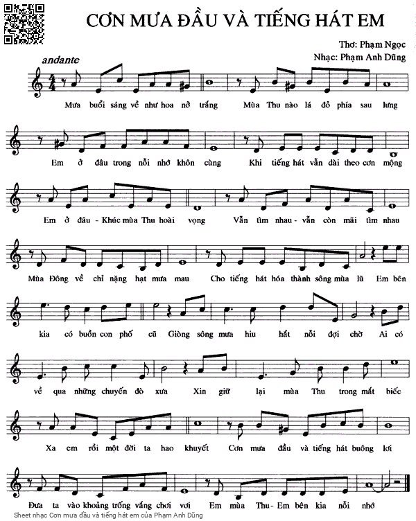 Sheet PDF of Cơn mưa đầu và tiếng hát em