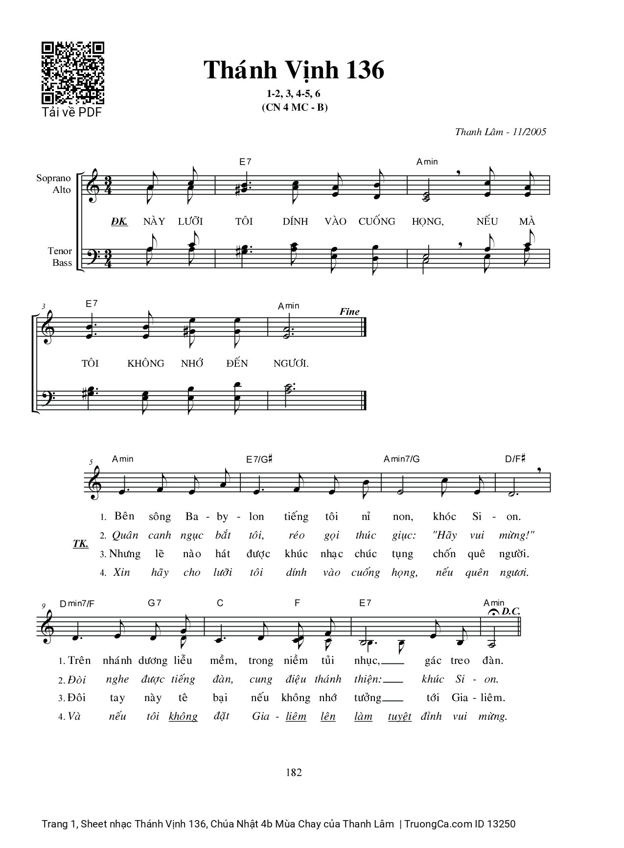 Sheet PDF of Thánh Vịnh 136, Chúa Nhật 4b Mùa Chay