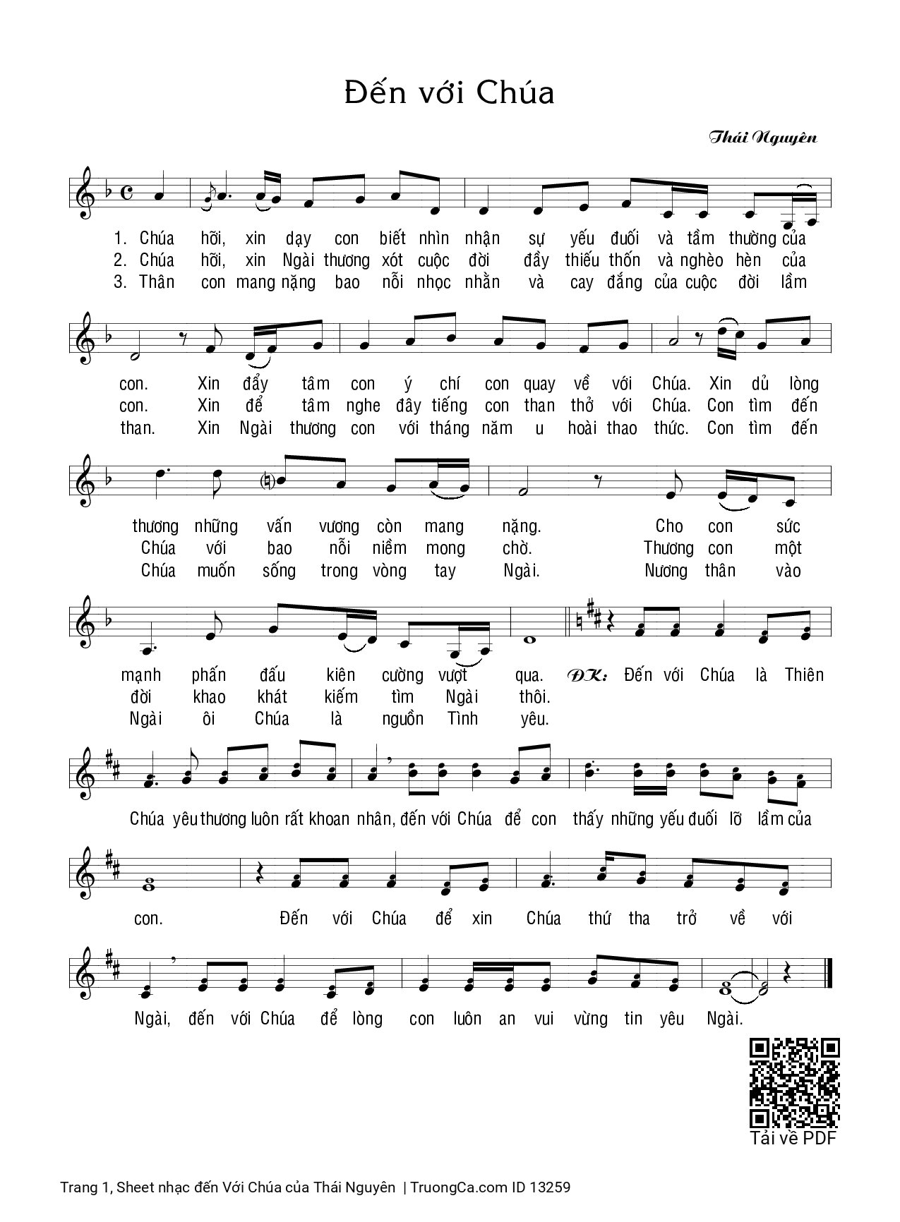 Page 1 of Sheet music PDF đến Với Chúa - Thái Nguyên