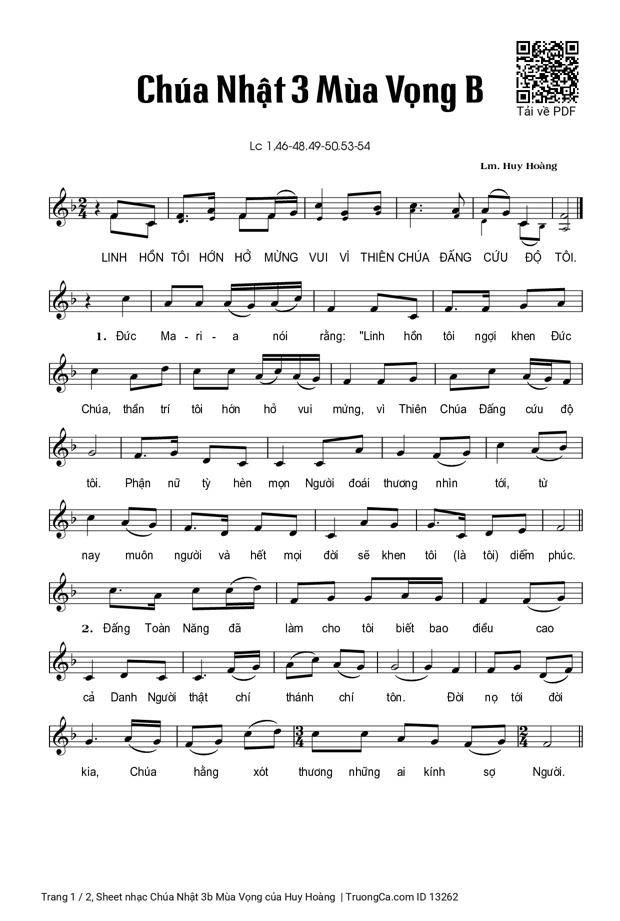 Page 1 of Sheet music PDF Chúa Nhật 3b Mùa Vọng - Huy Hoàng