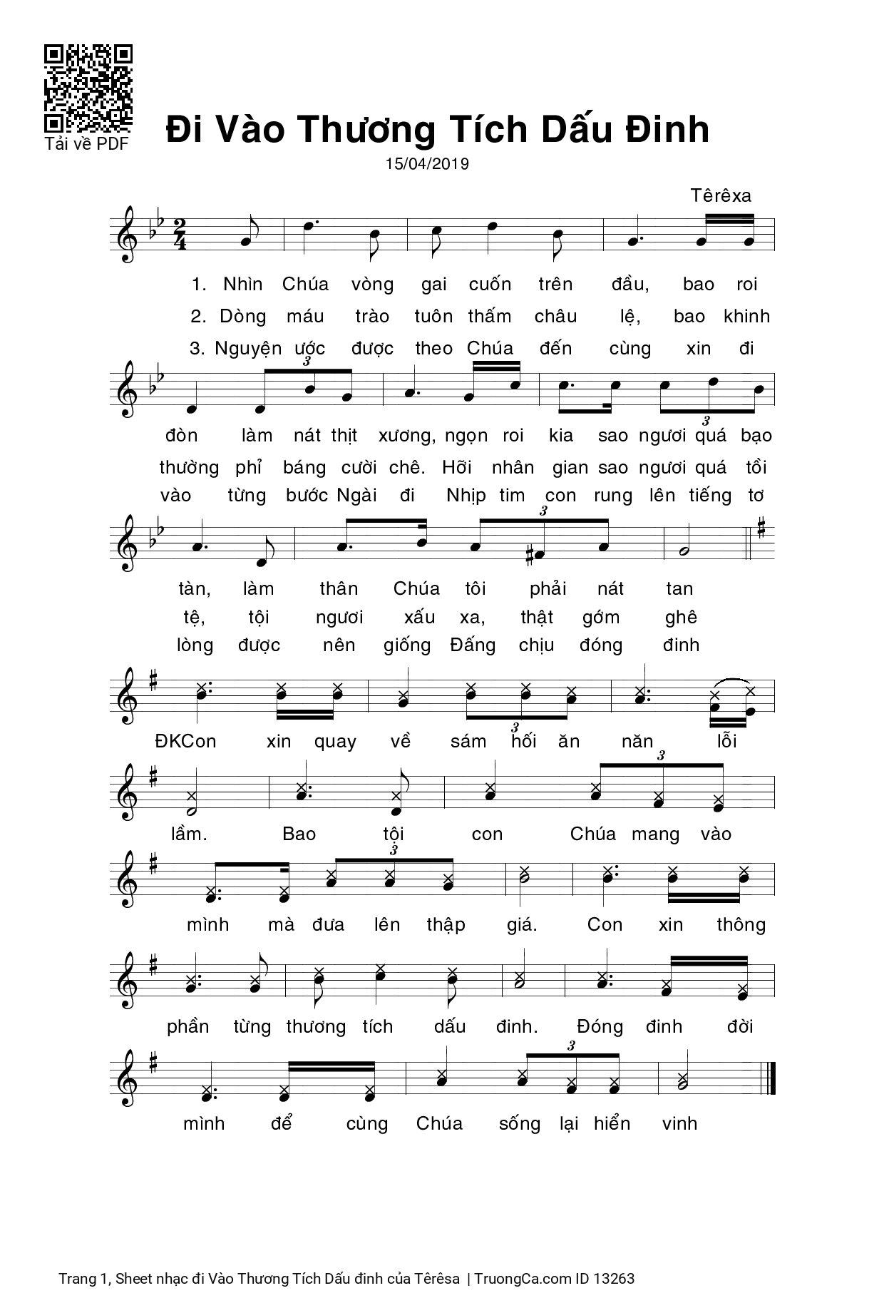 Sheet PDF of đi Vào Thương Tích Dấu đinh