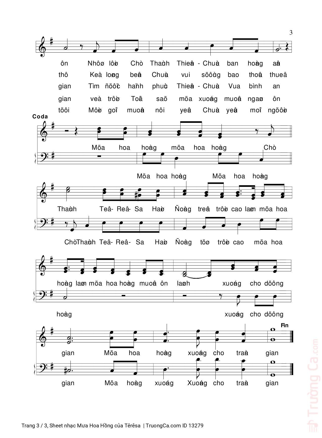 Page 3 of Sheet music PDF Mưa Hoa Hồng - Têrêsa