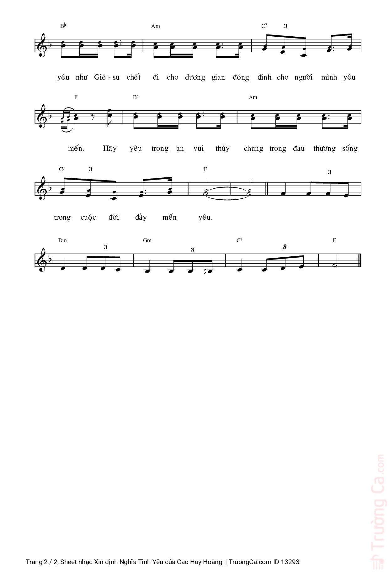 Page 2 of Sheet music PDF Xin định Nghĩa Tình Yêu - Cao Huy Hoàng