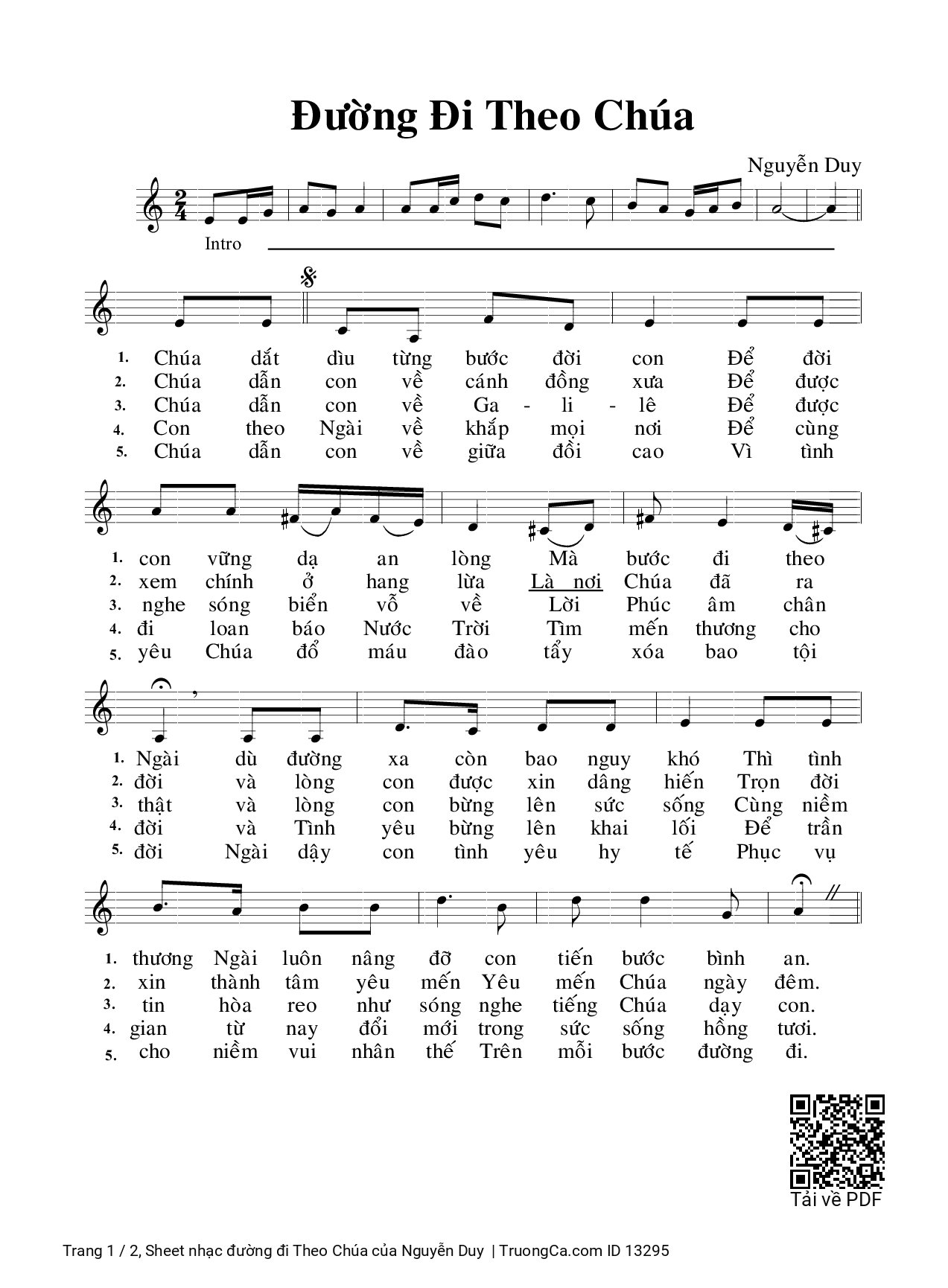 Sheet PDF of đường đi Theo Chúa