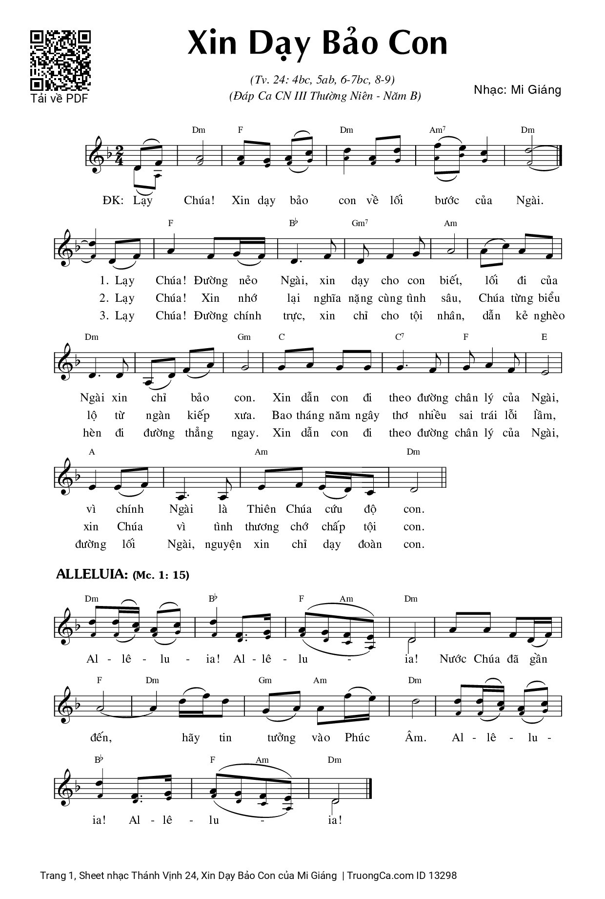 Sheet PDF of Thánh Vịnh 24, Xin Dạy Bảo Con