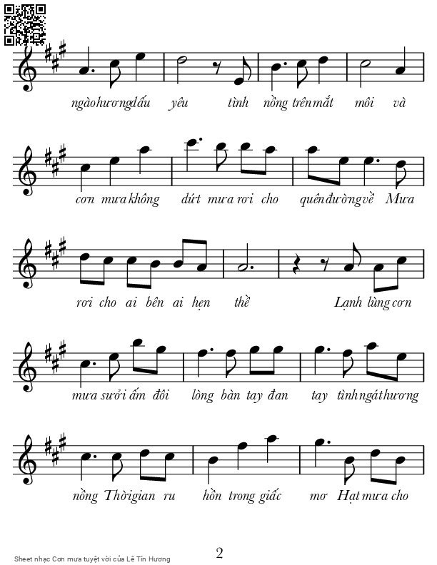 Page 2 of Sheet music PDF Cơn mưa tuyệt vời - Lê Tín Hương