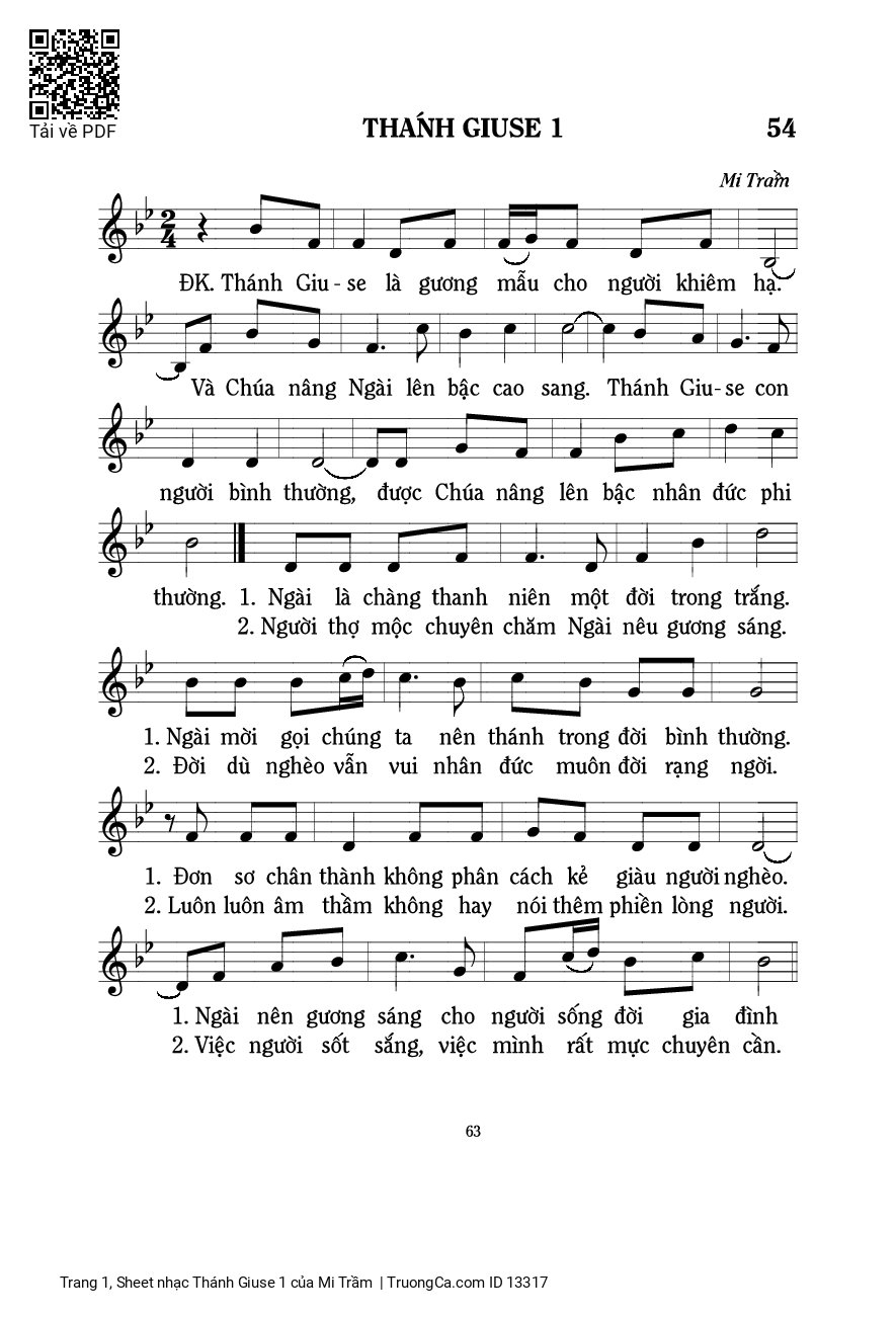 Sheet PDF of Thánh Giuse 1 - Mi Trầm
