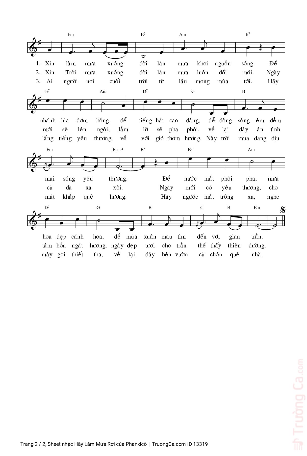 Page 2 of Sheet music PDF Hãy Làm Mưa Rơi - Phanxicô