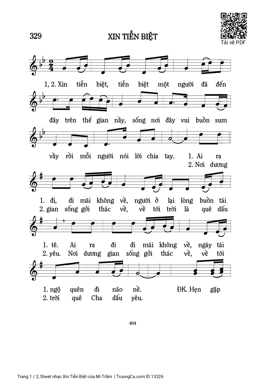 Sheet PDF of Xin Tiễn Biệt