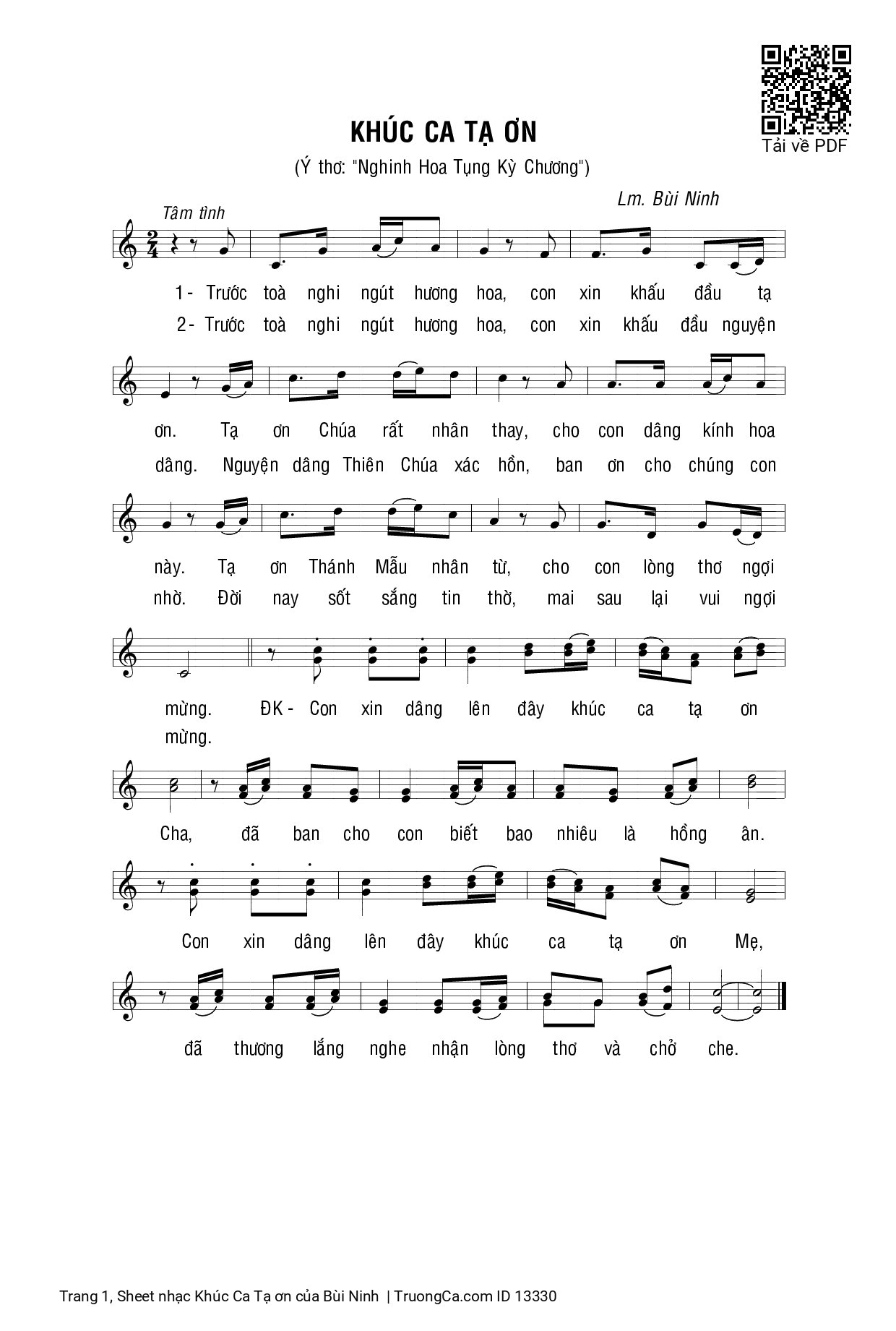 Sheet PDF of Khúc Ca Tạ ơn