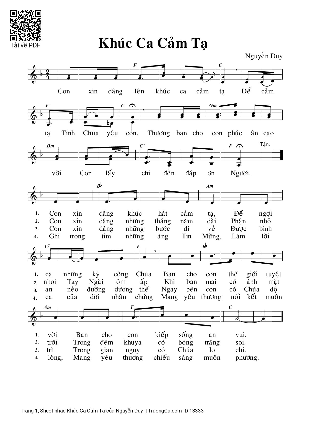 Sheet PDF of Khúc Ca Cảm Tạ