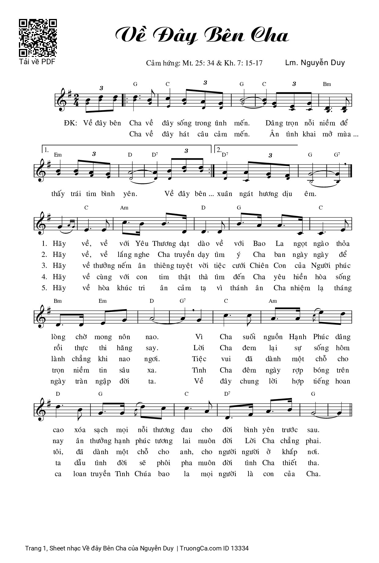 Page 1 of Sheet music PDF Về đây Bên Cha - Nguyễn Duy