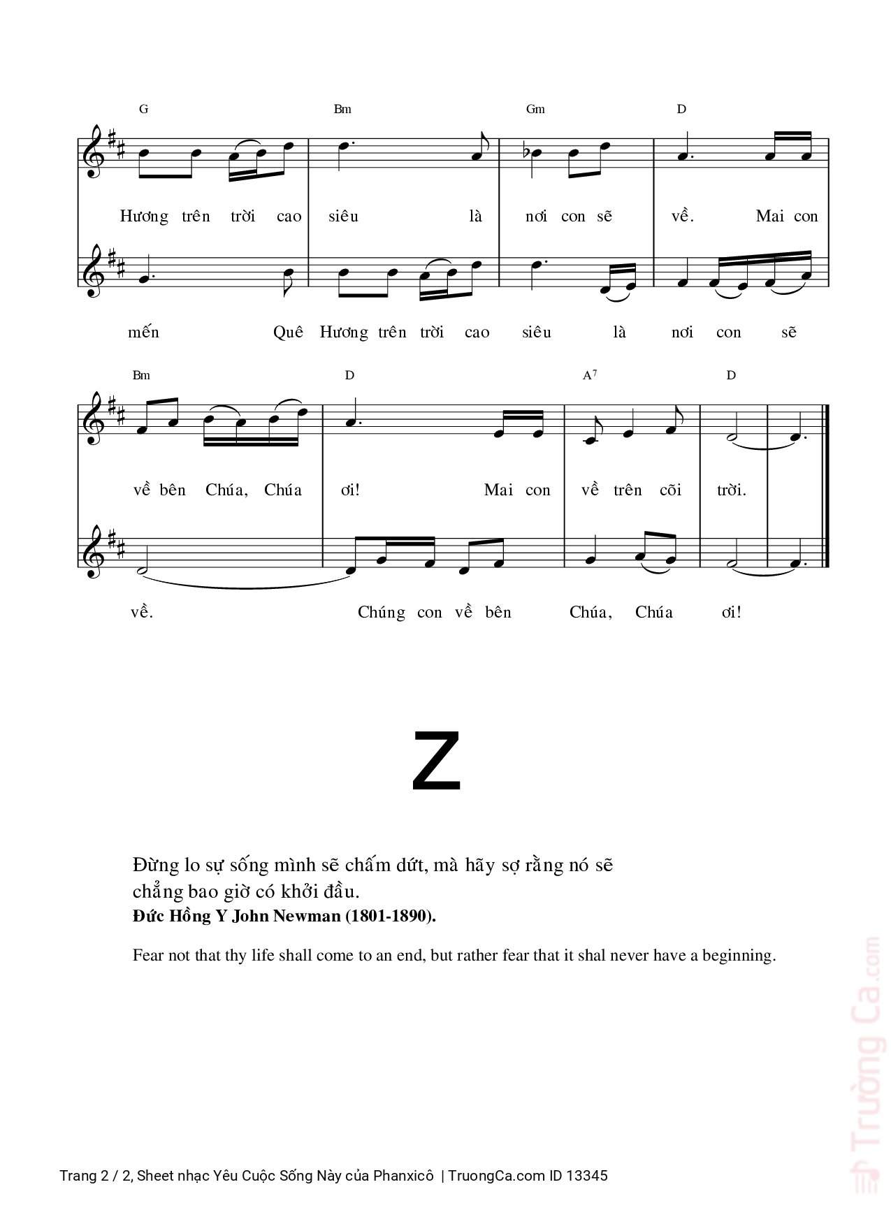 Page 2 of Sheet music PDF Yêu Cuộc Sống Này - Phanxicô