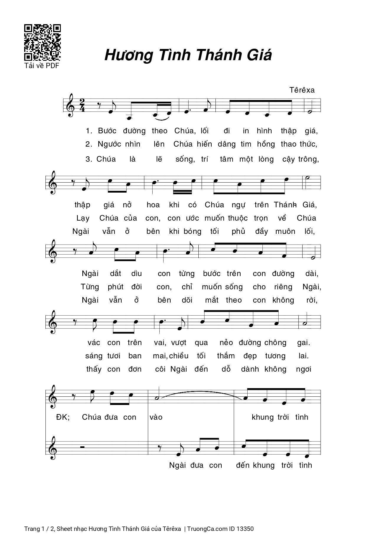 Sheet PDF of Hương Tình Thánh Giá