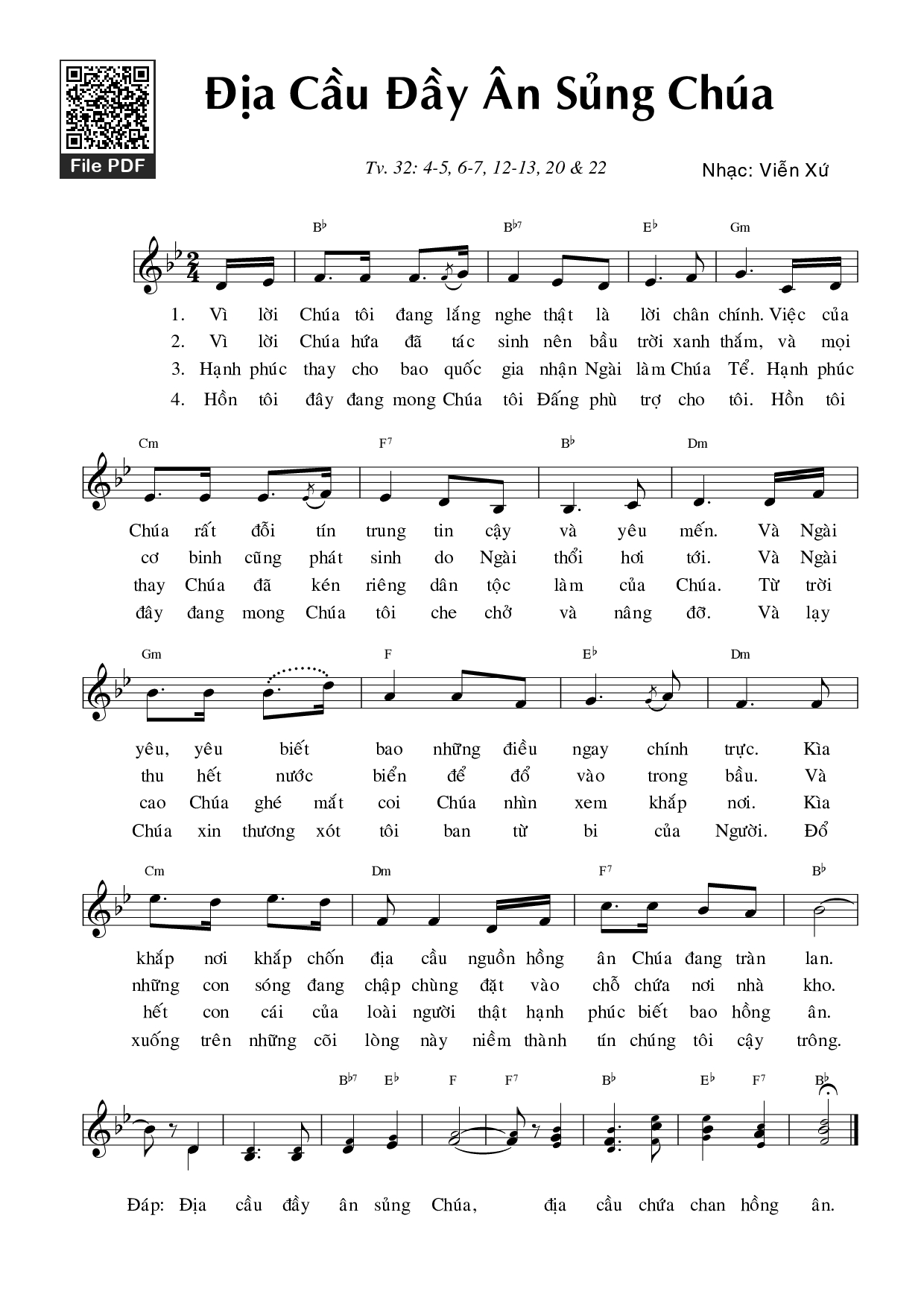 Sheet PDF of Thánh Vịnh 32, địa Cầu đầy ân Sủng Chúa