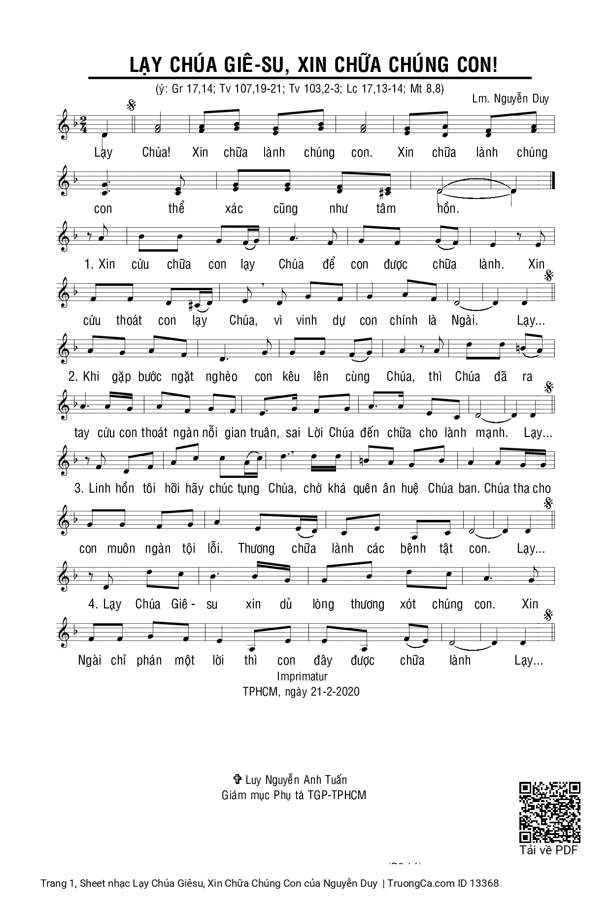 Sheet PDF of Lạy Chúa Giêsu, Xin Chữa Chúng Con
