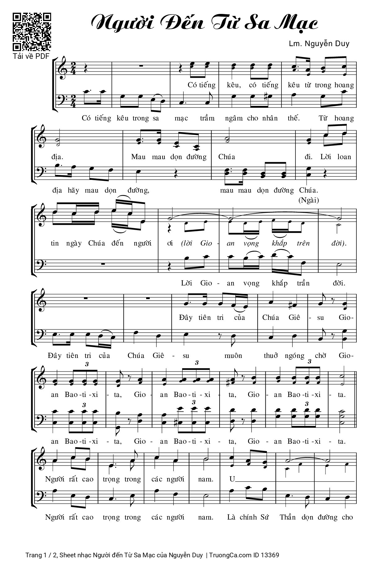 Page 1 of Sheet music PDF Người đến Từ Sa Mạc - Nguyễn Duy