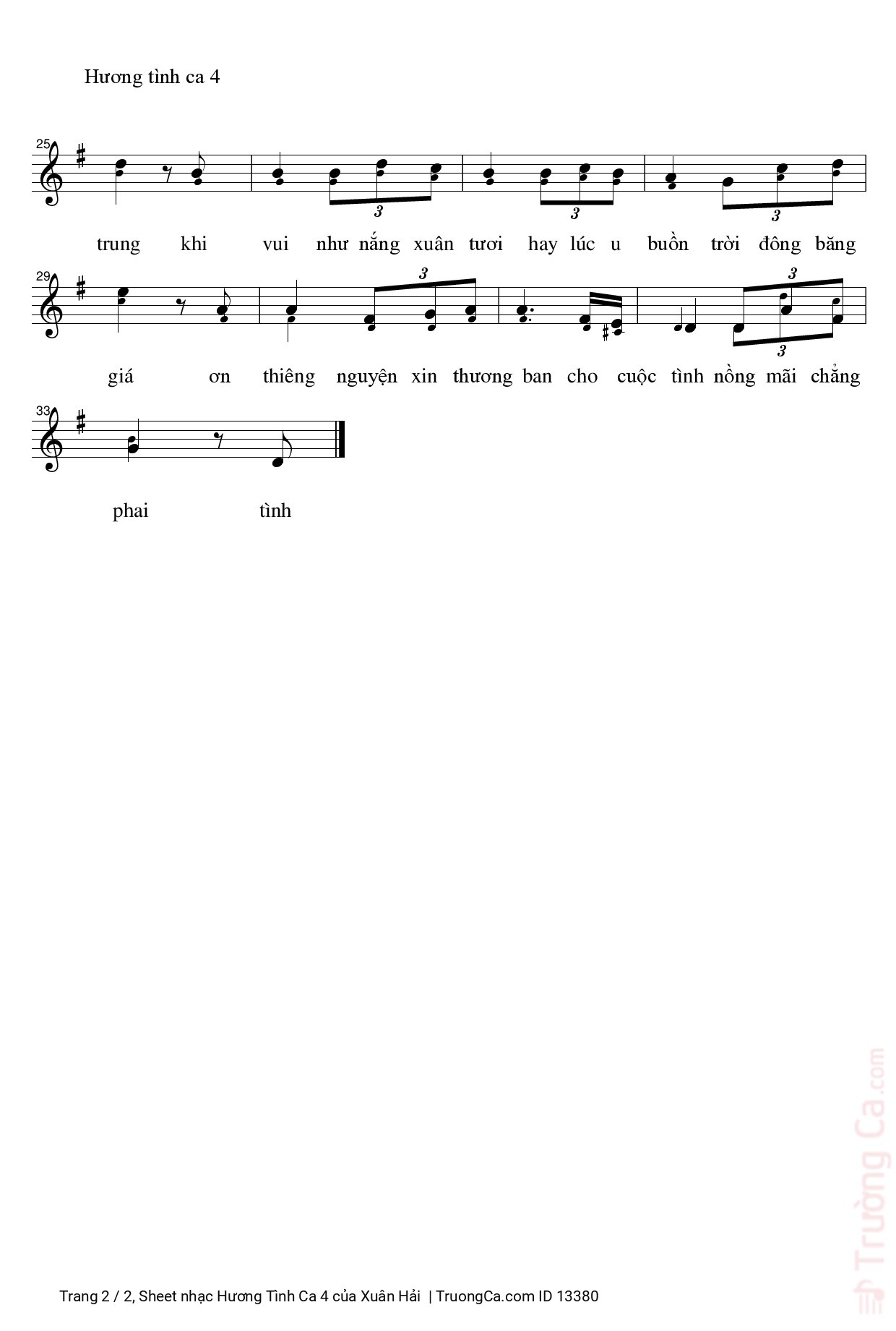 Page 2 of Sheet music PDF Hương Tình Ca 4 - Xuân Hải