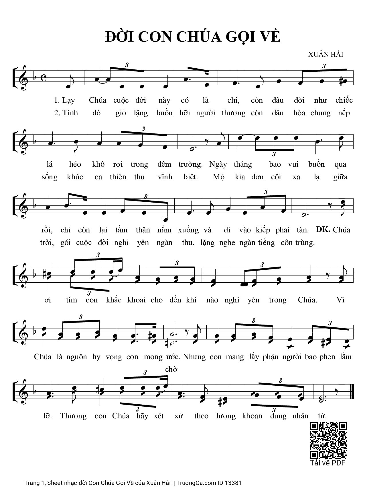 Sheet PDF of đời Con Chúa Gọi Về