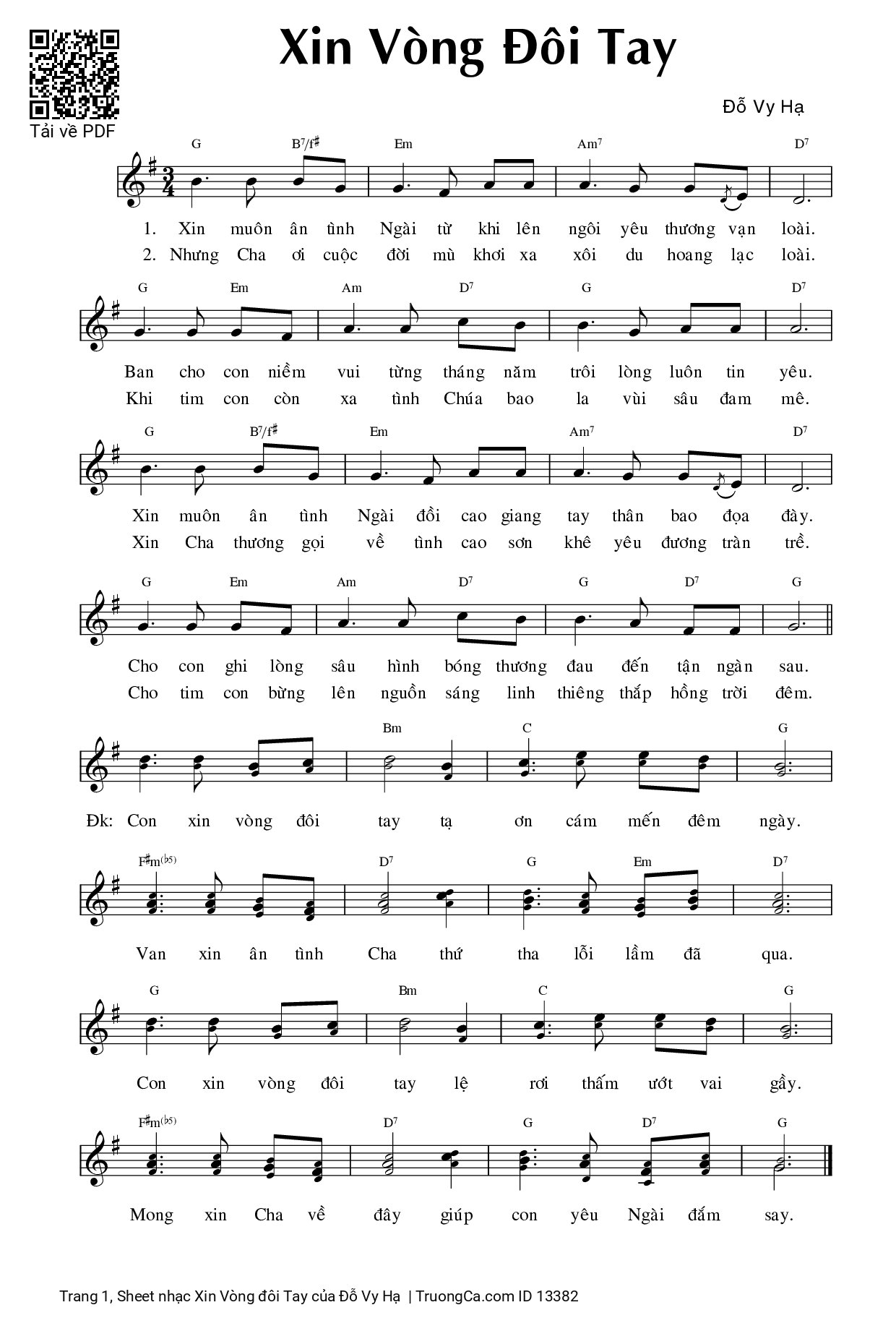 Sheet PDF of Xin Vòng đôi Tay