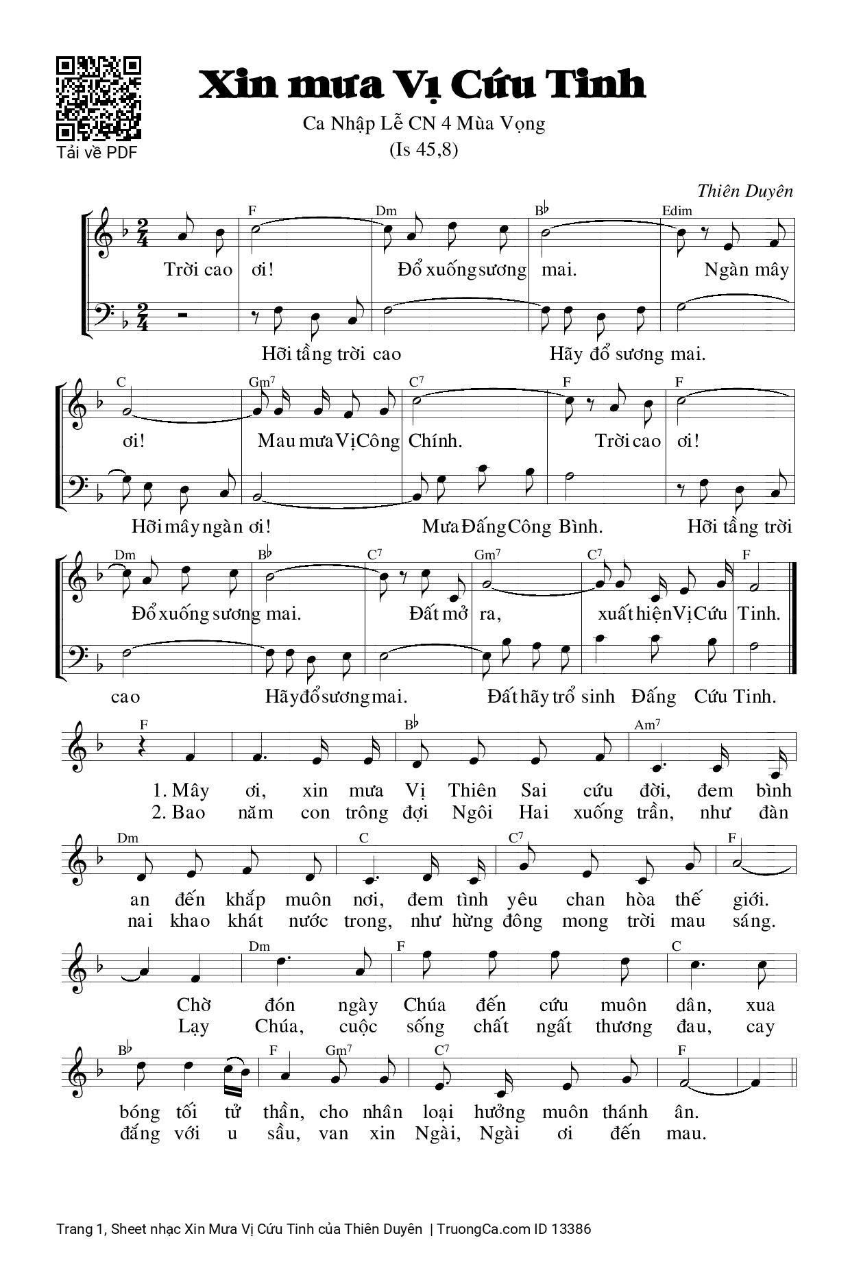 Sheet PDF of Xin Mưa Vị Cứu Tinh