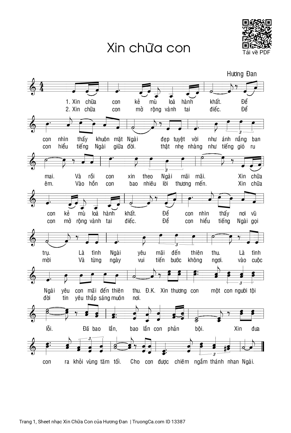 Page 1 of Sheet music PDF Xin Chữa Con - Hương Đan
