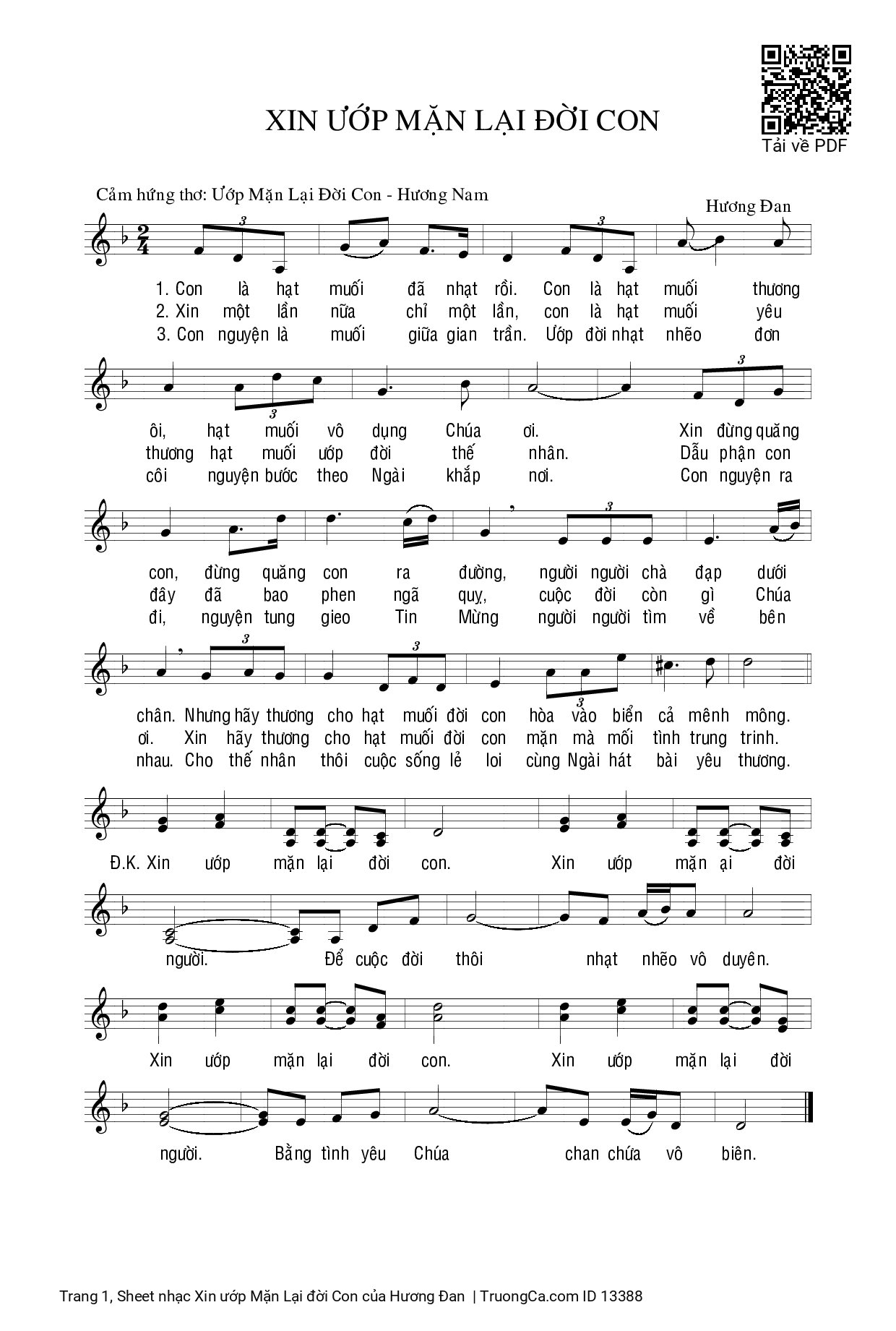 Sheet PDF of Xin ướp Mặn Lại đời Con