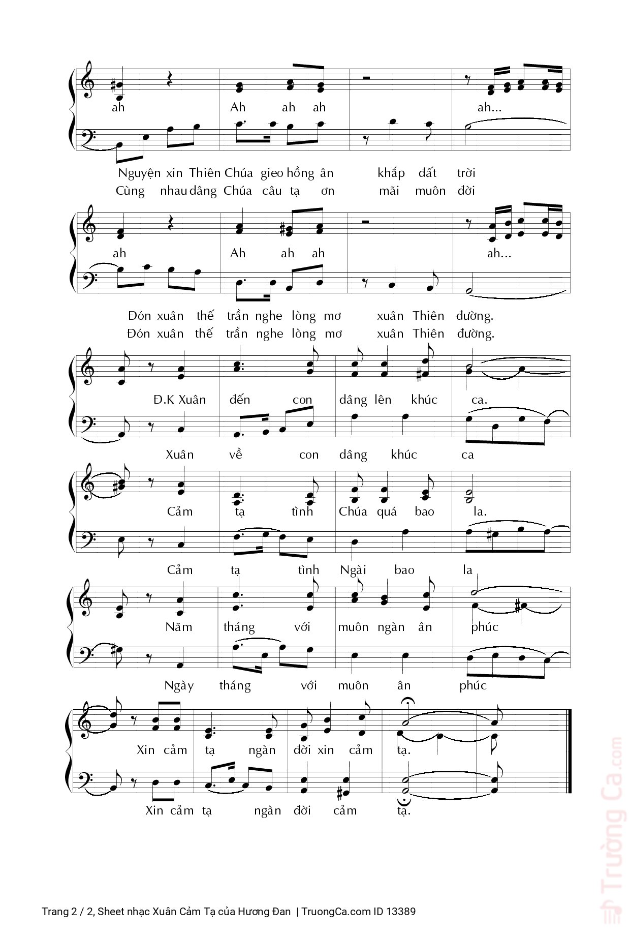 Page 2 of Sheet music PDF Xuân Cảm Tạ - Hương Đan