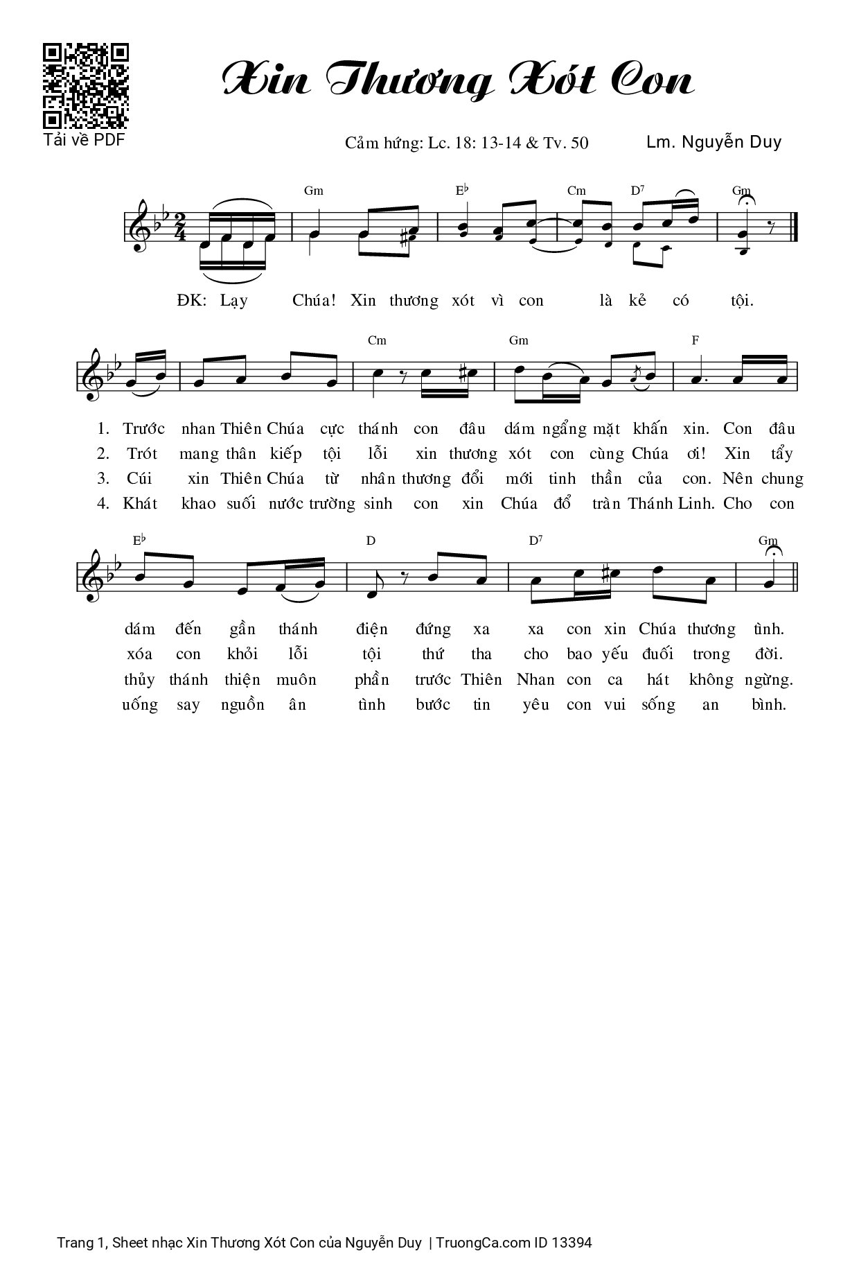 Sheet PDF of Xin Thương Xót Con