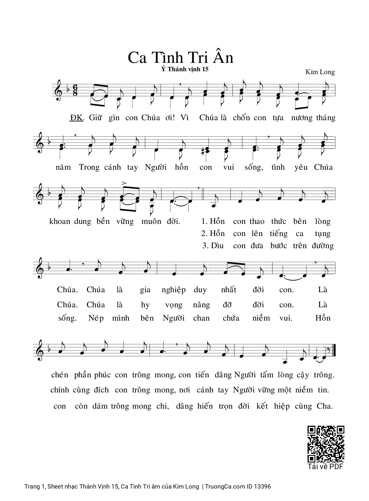 Page 1 of Sheet music PDF Thánh Vịnh 15, Ca Tình Tri âm - Kim Long