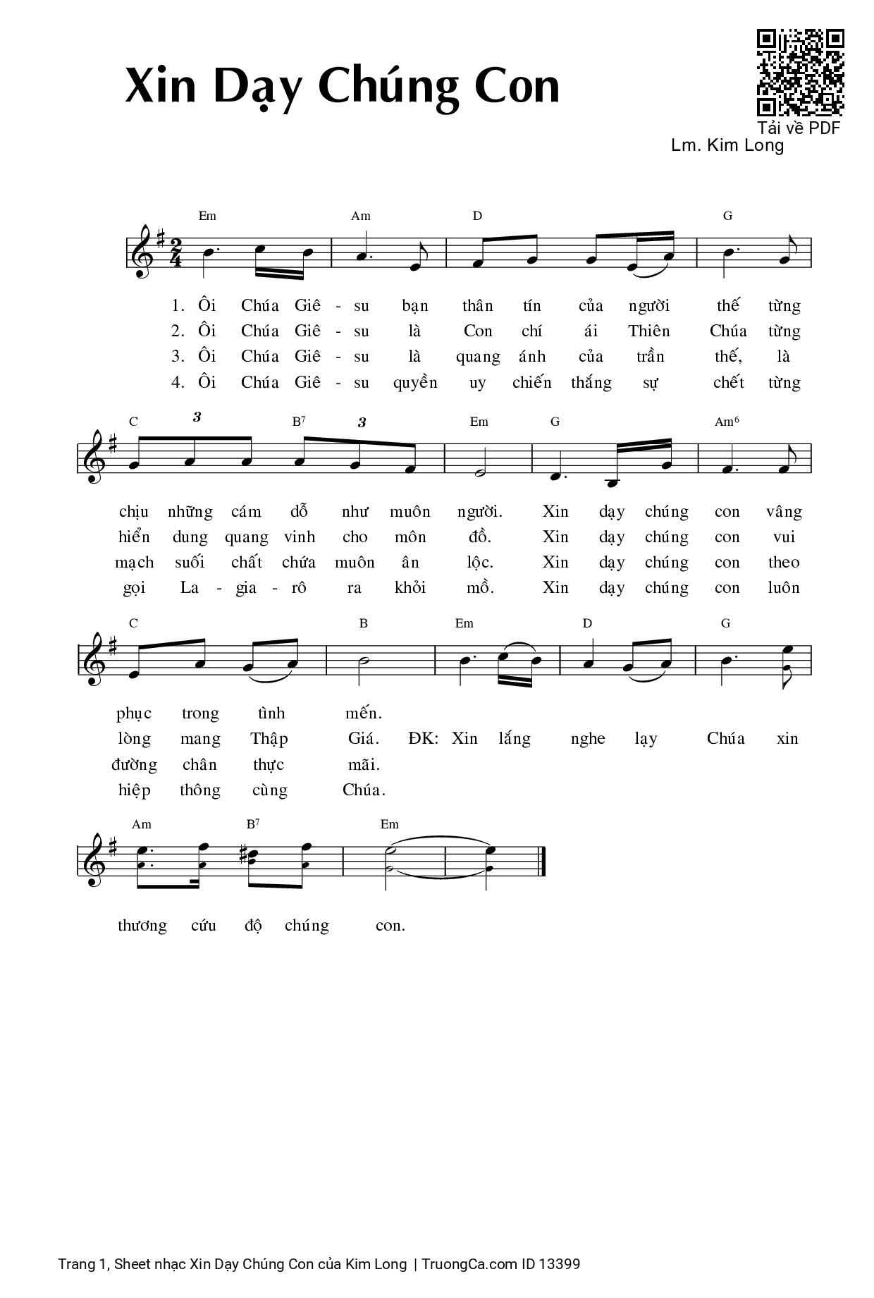 Page 1 of Sheet music PDF Xin Dạy Chúng Con - Kim Long
